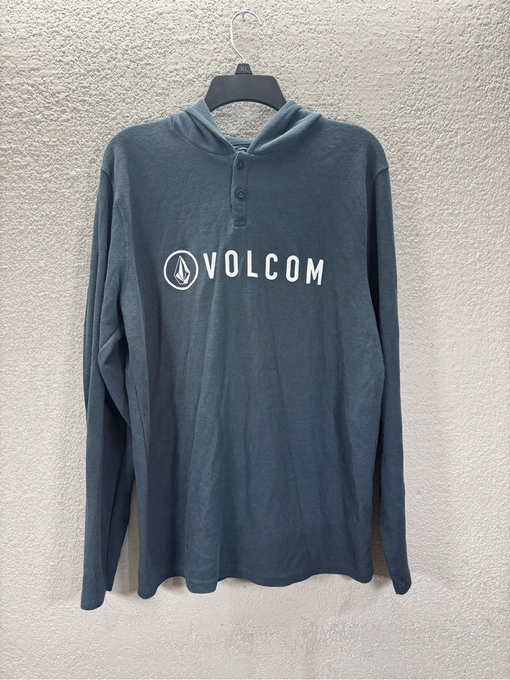 Volcom Men's Hooded Long Sleeve Henley - Slate Teal